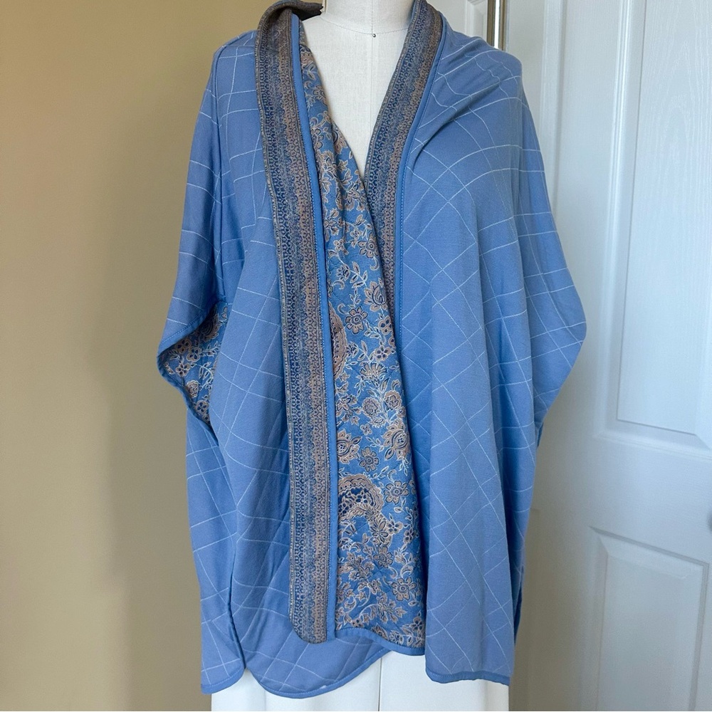 J. Jill NWT Women's Reversible Open Front Blue Floral Print Quilted Cardigan S-L - Picture 3 of 9